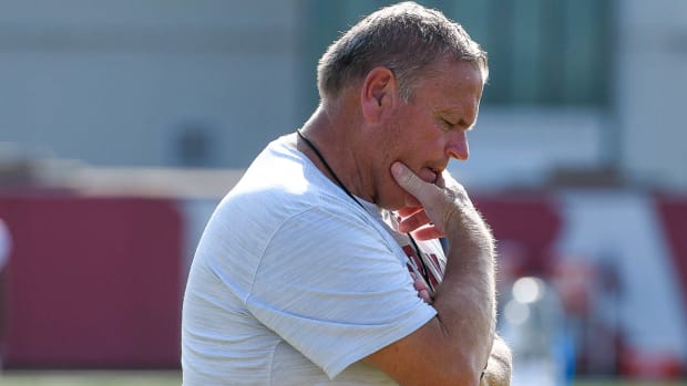 Razorbacks coach Sam Pittman at practice Friday morning